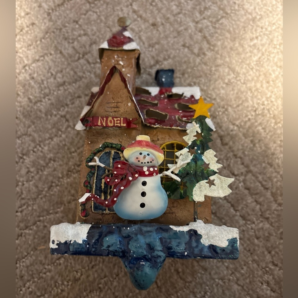 Metal Christmas Snowman House Stocking Hanger 9”